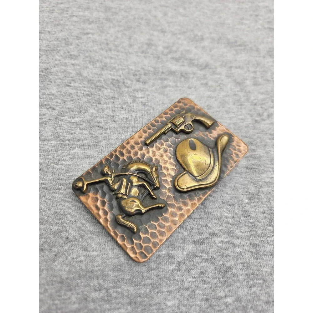Vintage Handmade Solid Hammered Copper Cowboy Shooter Rodeo Stallion Buckle